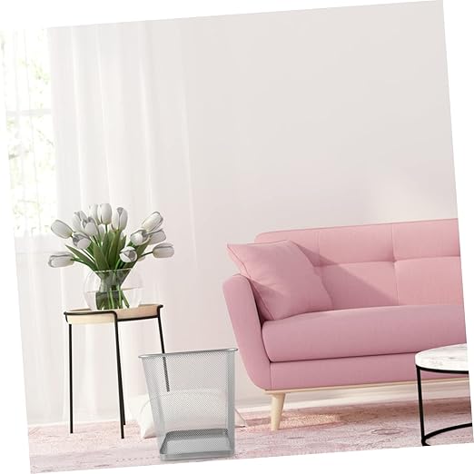 Square Mesh Waste Basket for Kitchen Bedroom Office Rustic Trash Can Solid Iron Mesh Base Modern Design