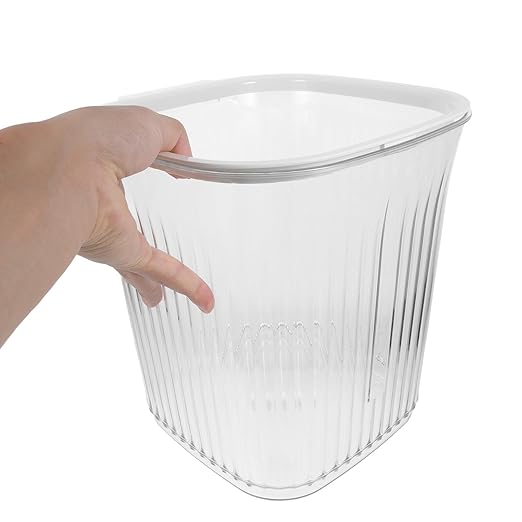 Large Capacity Transparent Striped Trash Can with Square Space-Saving Design for Bathroom Bedroom Living Office Garbage Wastebasket