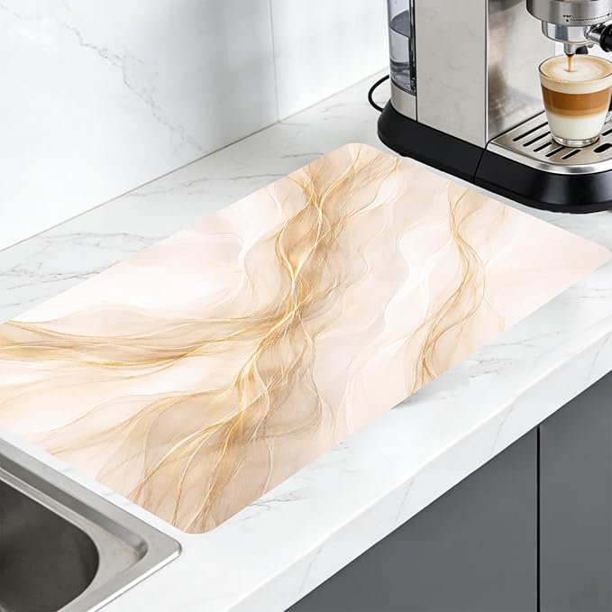 Nuxovilar Coffee Bar Mat Dish Drying Pad Natural Rubber Canvas 16.92 x 31.1 Coffee Accessories Countertop Use (YMi08442)