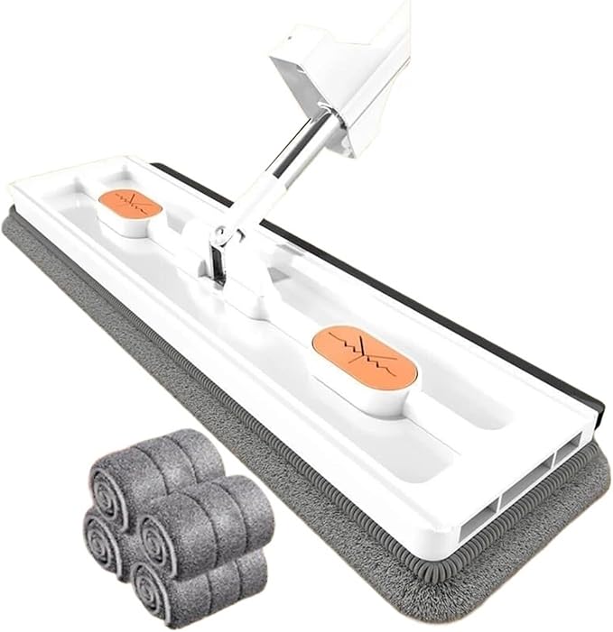 Large Flat Mop Self-contained Slide Microfiber Floor Wet and Dry for Cleaning Floors Home Tools(White mop 4 rag)