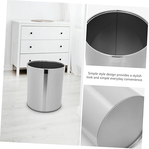 PRETYZOOM Stainless Steel Round Trash Can Lid Bathroom Kitchen Wastebasket Slim Design for Office and Home Easy to Clean Modern Garbage Bin