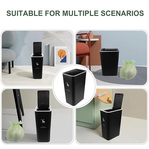 Uonlytech Press-top Trash Can with Lid 15l Plastic Wastebasket for Office Bedroom Kitchen Countertop Use Black Animal Print Press Ring Design