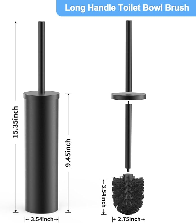 Stainless Steel Toilet Brush and Holder Set Wall Mount Heavy Duty Toilet Bowl Brush Oil Rubbed Matte Black Toilet Brush Set with Long Handle for Bathroom and Farmhouse