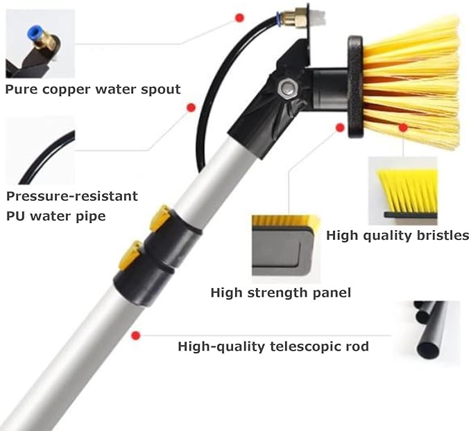 Window Cleaning Kit with Extension PoleOutdoor Window CleanerSolar Panel Cleaning System Extendable Telespole Water Fed Brush Spray Washer34Ft/10./12Ft/3.6M