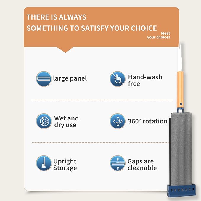 2025 New Large Flat Mop with 6 Reusable Mop Head Dry and Wet Flat Mop and Bucket Set Adjustable Handle Self Wringing Flat Mops 360 Rotation Flat Mop (Blue with 6pcs Mop Head)
