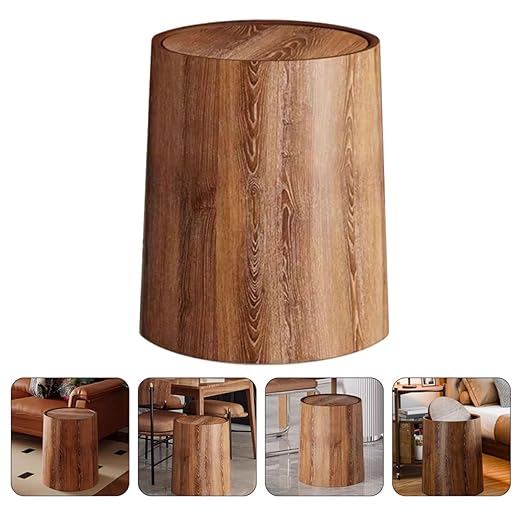 Garneck Large 15L Swing Lid Trash Bin Artificial Wood Grain Wastebasket Multipurpose Garbage Can for Home Bathroom Kitchen Office Use