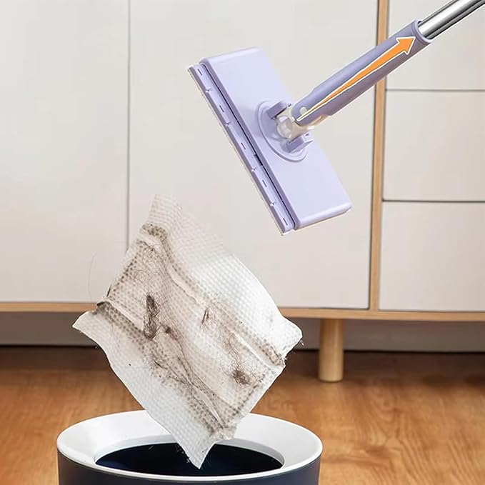 Lazy Mop Wet and Dry Clip No Wash Disposable Dust Push Pull Mini Mop Zero Touch Clever Automatic Cloth Changing Mops with 4 Reusable Cloths for Home (Purple2)