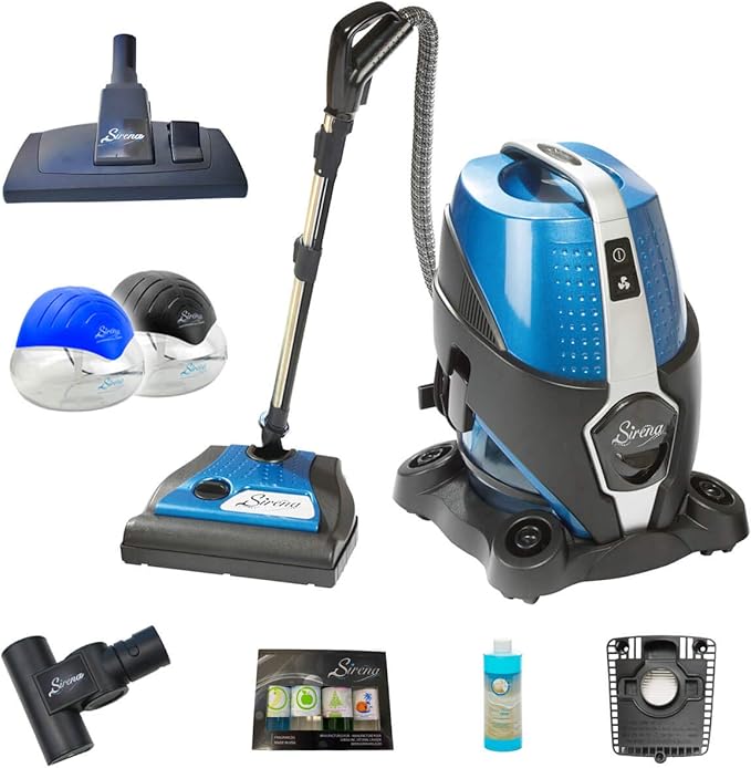 Sirena Bagless Vacuum Cleaner Premium Pack - Water Filtration Vacuum - Bonus 2 Twister Air Purifier HEPA Filter and Turbo Brush - Wet Dry Vacuum - Hardwood Floor Sweeper and Pet Hair Cleaner