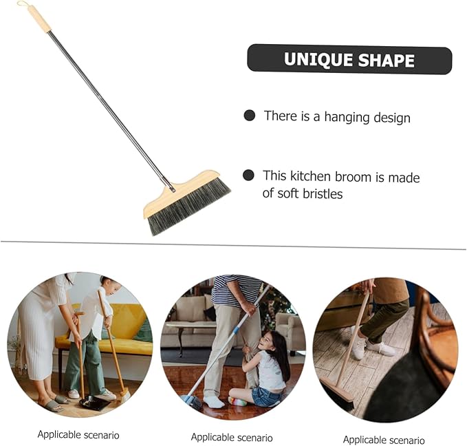 Unomor Heavy Duty Bristle Broom with Long Handle Beveled Soft Bristles for Home Floor Cleaning Core Sweeping Brush with Hanging Rope for Easy Storage and Corner Reach