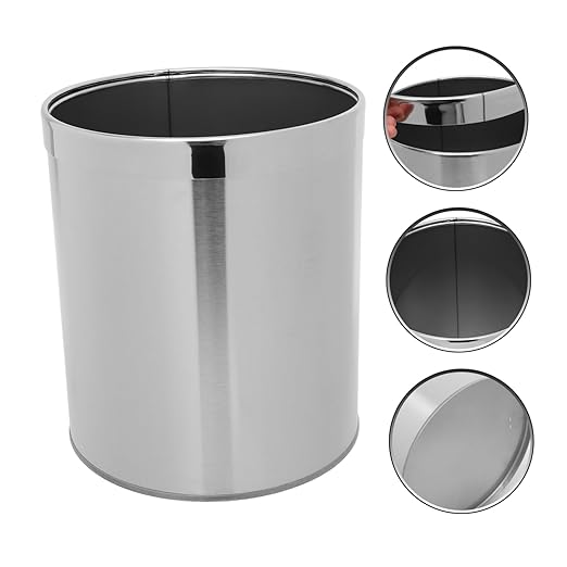 Garneck Bathroom Trash Cans Small Stainless Steel Waste Basket Office Bedroom Garbage Can Kitchen Waste Bin