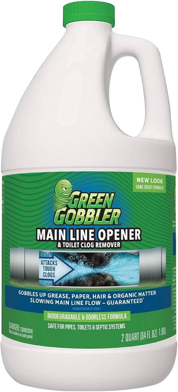 Green Gobbler Ultimate Main Drain Opener | Drain cleaner Hair Clog Remover | Works On Main Lines Sinks Tubs Toilets Showers Kitchen Sinks | 64 fl. oz.
