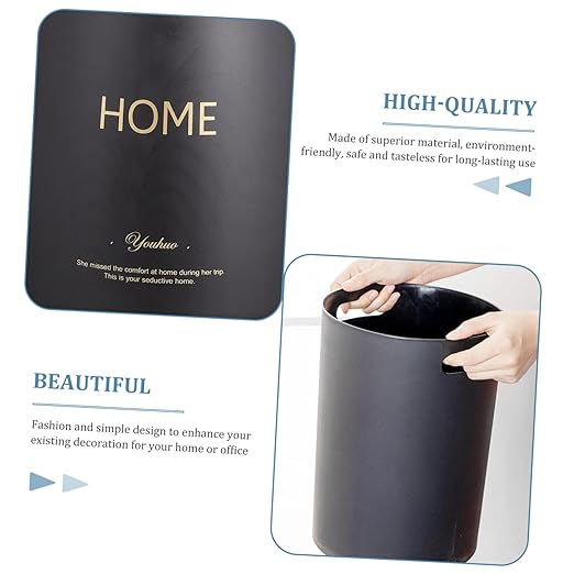 PRETYZOOM Lidless Round Trash Can Double-Layer Garbage Container for Bedroom Office and Bathroom Nordic Style Waste Basket Eco-Friendly Design Compact Black