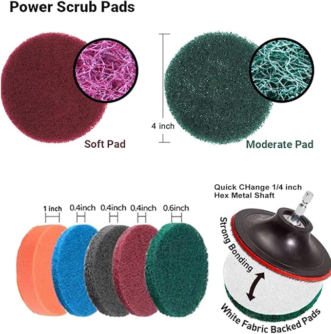31PCS Electric Drill Brush Set Includ ClothScrub Pads Sponge Power Scrubber Brush with Rotate Extend Long AttachmentAll Purpose for Grout Tiles Sinks Bathtub Bathroom Kitchen