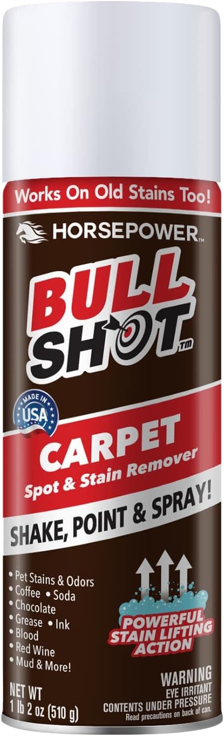 Horsepower Bull Shot Carpet Spot &amp Stain Remover AS SEEN ON TV Made In USA Just Point &amp Spray Stain-Lifting Foam-Action Pet Stains &amp Odors Coffee Soda Wine Grease New &amp Old S
