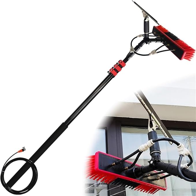 Window Cleaning Brush Water Fed Pole Kit Telescopic Cleaning Brush Adjustable Window Cleaning Pole 180° Rotatable Brush Head Telescopic Cleaning Brush Outdoor Window Glass Solar Panel Spray
