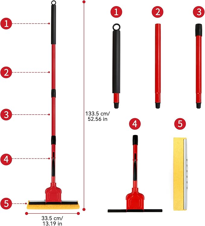 Compressed Cellulose Sponge Mop with 2 Roller swop mop Heads and 1 Bucket Suitable for Wood Ceramic Tiles and Other Flat and Smooth Floors(1 Handle with 2heads and 1 Bucket)