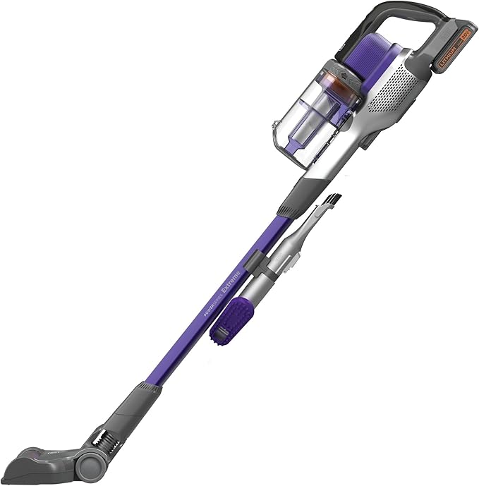 BLACK+DECKER Pet Hair Vacuum Cordless Vacuum Cleaner Pet Hair Up to 55 Minutes of Runtime Interchangeable Floorhead Maximum Suction Multi-Surface Light Weight Powerseries Extreme (BSV2020P)
