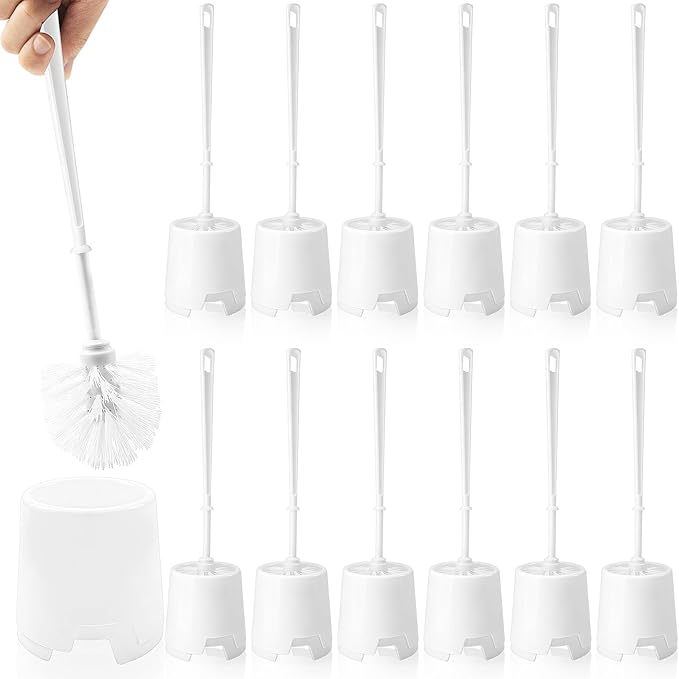 12 Pack Toilet Brushes and Holders Set13 Inch Toilet Bowl Brushes for BathroomToilet Scrub Brush with Storage Rack for Bathroom Accessories White