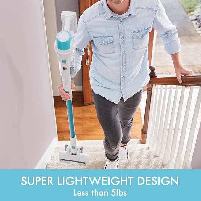 Kenmore DS4065 Cordless Stick Vacuum 1L Capacity Lightweight Cleaner 2-Speed Power Suction LED Headlight 2-in-1 Handheld for Hardwood Floor Carpet &amp Dog Hair Blue DS4065