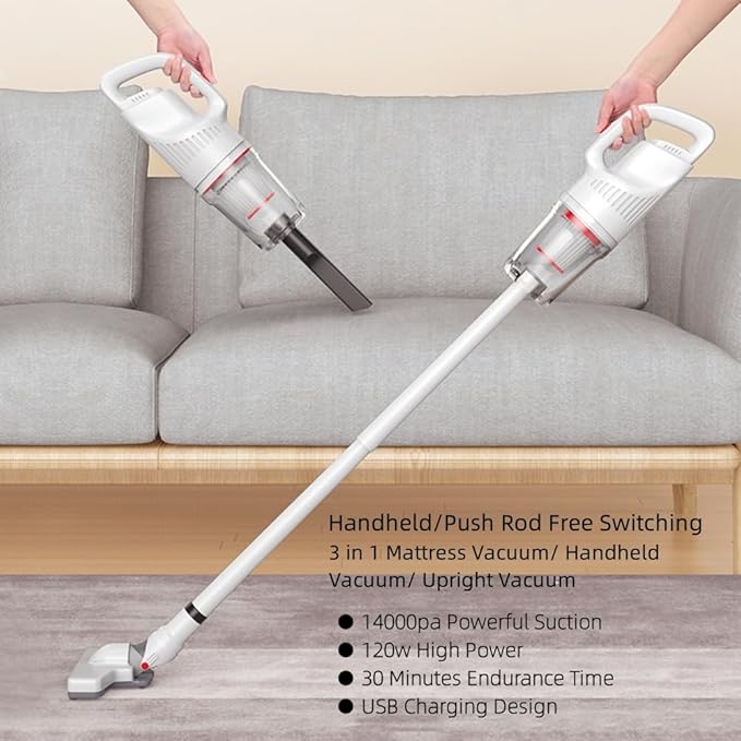 Lightweight Stick Vacuum Cleaner Cordless Rechargeable 12000pa Powerful Suction Cordless Upright Vacuum Cleaners Rechargeable with HEPA Filter Stick Vacuum for Pet Hair Carpet and Hardwood Floors