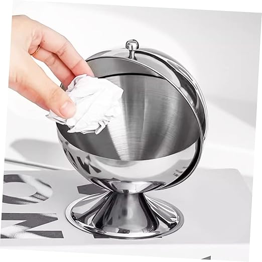 VALICLUD Stainless Steel Mini Desk Trash Can with Lid Reusable Wastebasket for Office Bedroom Kitchen Household Garbage Bin for Small Trash Storage