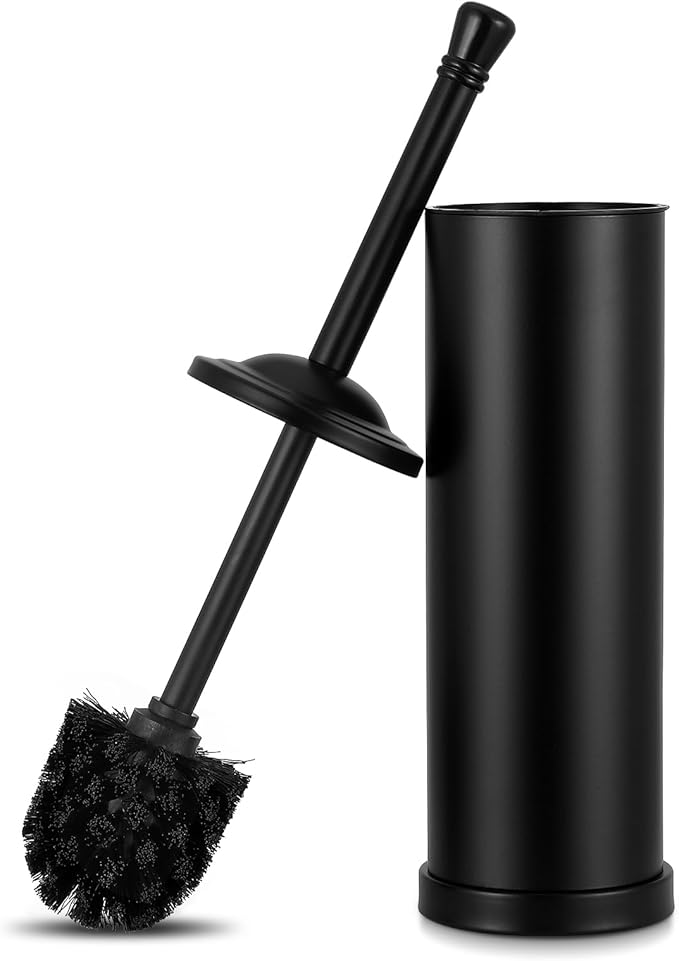 Black Toilet Brush and Holder Set304 Stainless Steel Toilet Bowl Brush and Holder for BathroomHeavy Duty Toilet BrushDurable Scrubbing BristlesSplash ResistantLong Handle