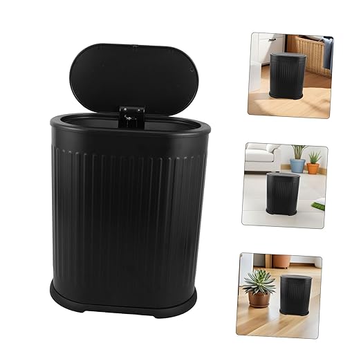 Bathroom Trash Can with Press Top Lid Compact Garbage Bin for Narrow Spaces Stylish Plastic Wastebasket for Toilet Bedroom Kitchen Living Use