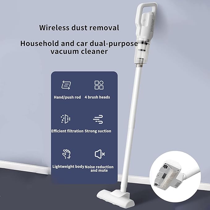 20000Pa Powerful Suction Cordless Vacuum Cleaner 39.37 Stick Vacuum 30 Min Run Time Lightweight White For Carpets &amp Hardwood Floors