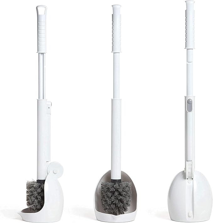ELYPRO Toilet Brush with Holder – Drip-Free Hygienic Bathroom Scrubber with No-Drip Caddy Built-in Spout Fast-Drying Ventilated Design Compact Toilet Cleaner for RV Boat Home – White