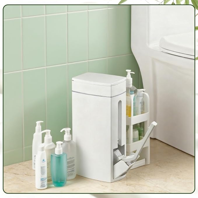 Bathroom Trash Can with ToiletSlim Bathroom Trash CanToilet Brush and Holder Set4.5 Liter / 1.2 Gallon Press Type Odor Proof rv Trash canfor Bathrooms RVs Small Spaces