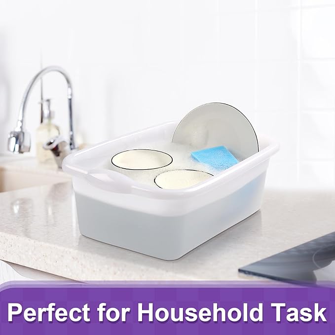 Honeydak 3 Pack Plastic Wash Basins 12 Quart Dish Pan Rectangular Wash Tub White Dishpan for Kitchen Bathroom Sink Face Washing Cleaning Foot Hospital Soaking Laundry Storage Cleaning Supplies