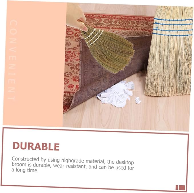 STOBAZA 5pcs Flexible Desk Dust Broom Short Handle Broom Natural Straw Kitchen Countertop Cleaning