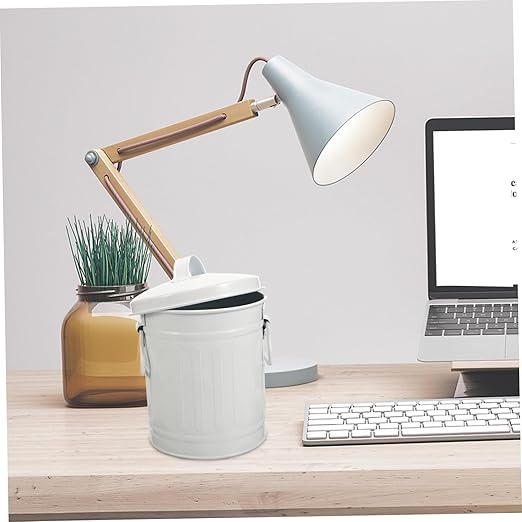 VILLCASE Sturdy Iron Metal Trash Bin Small Desk Waste Container Lid Office Wastebasket for Home