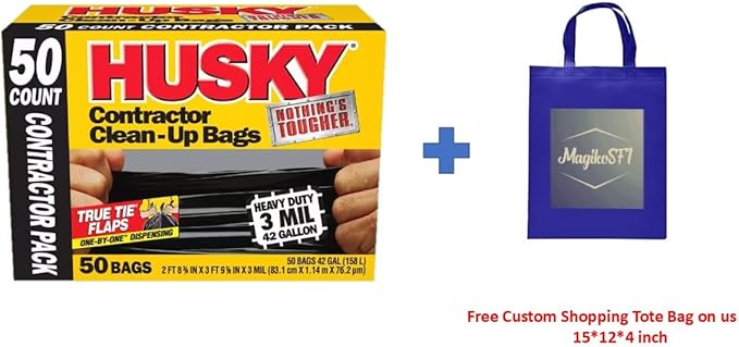 42-Gallon Contractor Clean-Up Trash Bags (50 Count) Plus Free MagikoSFI Custom Shopping Tote Bag