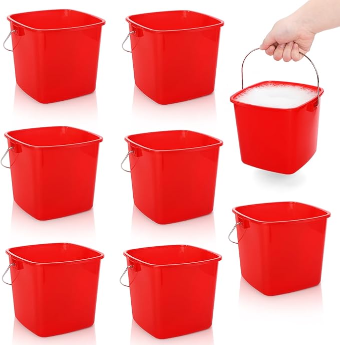 SOUJOY 7 Pack 3 Quart Cleaning Bucket Plastic Small Sanitizing Bucket with Handle Multi-Purpose Mini Square Pails for Kitchen School Offices Household and Commercial Use Red