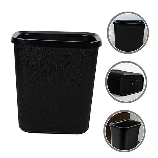 Thickened Plastic Trash Can No Lid Garbage Container for Household Waste Storage Black Wastebasket for Bathroom Bedroom Office Use