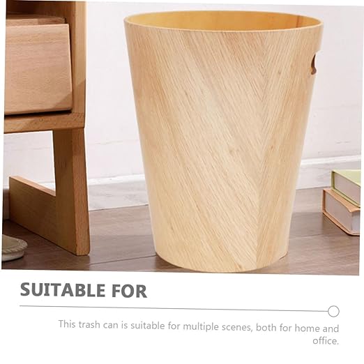 Cabilock Japanese Minimalist Wooden Trash Can Desk Garbage Bin Small Wastebasket Touchless for Home Office