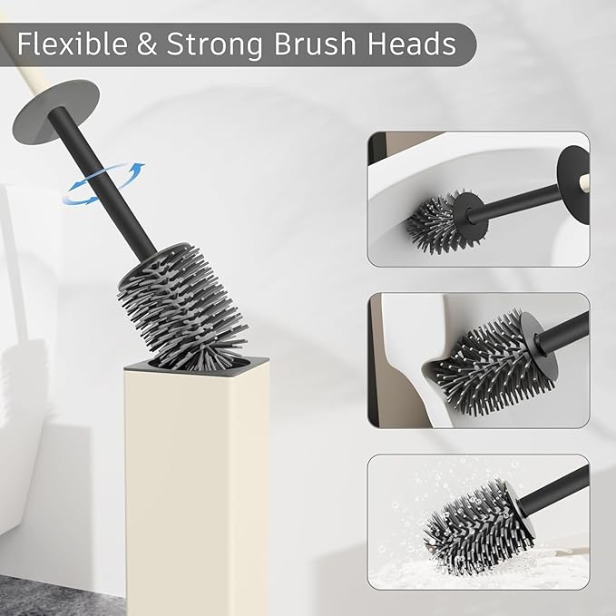 BGL Standing Toilet Brush and Holder Matte White Aluminium Toilet Bowl Cleaner Brush and Holder for Bathroom Storage and Organization Square Design Sturdy and Space Saving