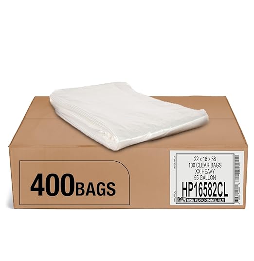 Aluf Plastics 55-60 Gallon 2 MIL (equivalent) Thick Clear Heavy Duty Trash Bags - 38 x 58 - Pack of 400 - For Recycling Kitchen Contractor &amp Outdoor