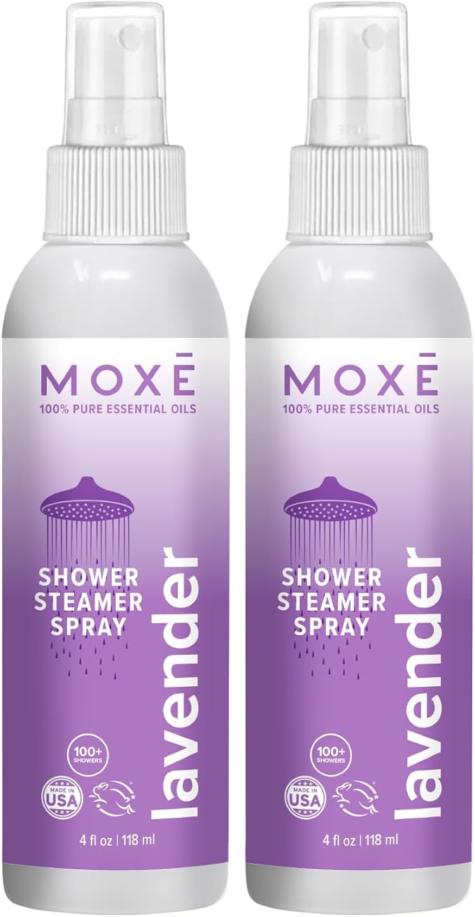 MOXE Lavender Oil Shower Mist Spa Steam Spray Certified Natural 100% Essential Oils Made in USA Aromatherapy Tension Relief (4 FL Oz Pack of 2)