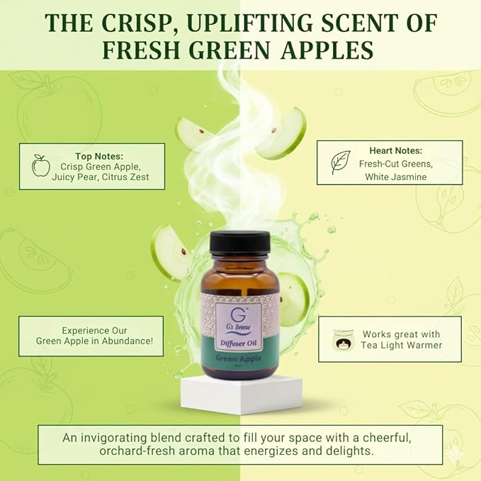 G’s Breeze Smart Diffuser with Refill – Bluetooth &amp Wi-Fi App Control Gradient LED Lighting Adjustable Scent Intensity Low Noise 24 Hour Aromatherapy Diffuser for Home &amp Office - Green Ap