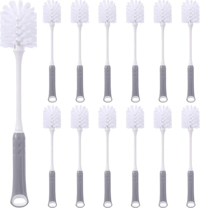 12 Pack Long Handle Bottle Brush 12.8 Inch Water Bottle Cleaning Brush Flexible Scrub Long-Lasting Bristles for Water Cups Glasswares Mugs Flat Handle