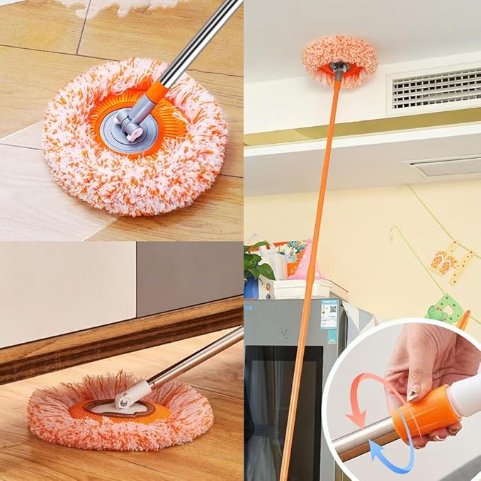 360° Rotatable Adjustable Cleaning Mop 2026 Upgrade Wall Cleaner Mops with Long Handle Extendable Wall Washer for Floor Windows Ceilings and Baseboards Cleaning Tool (Gray 1 Mop Heads)