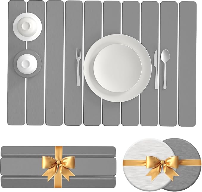 Large Stone Drying Mat for Kitchen Counter with 2 Coasters Stone Dish Drying Mat 24x16 Stone Mat Quick Absorbent Diatomaceous EarthFoldable and Multi-Purpose for Dishes BathroomPlants