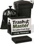 95 Gallon Heavy Duty Trash Bags | 25 Bags w/Ties | Super Large Garbage bags | 1.5 MIL Thickness for Yard Home and Office Cleanup Disposal - TrashMaster (50)