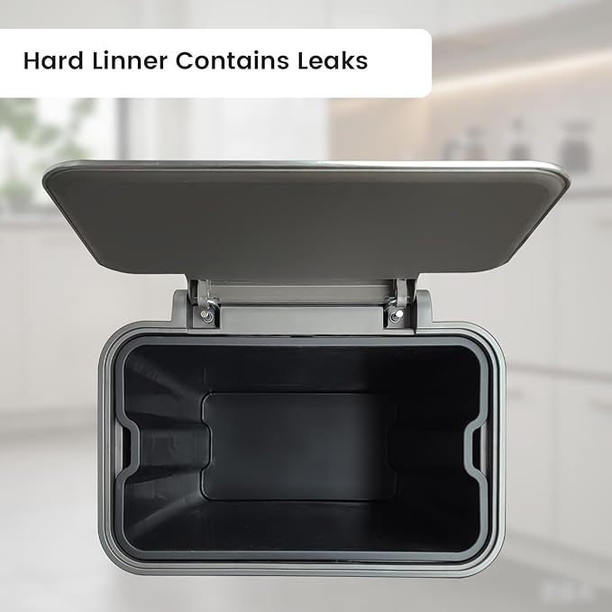 10 Gallon Ktichen Trash Can with Lid Stainless Steel Trash Can with Removable Inner Bucket Soft Close Lid Step-On Pedal Bin for Kitchen Office Bathroom