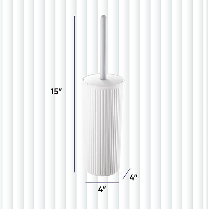 Decorative Plastic Toilet Bowl Brush and Holder Set White (2 Pack) Cleaner Scrubber for Bathroom - Ribbed Design