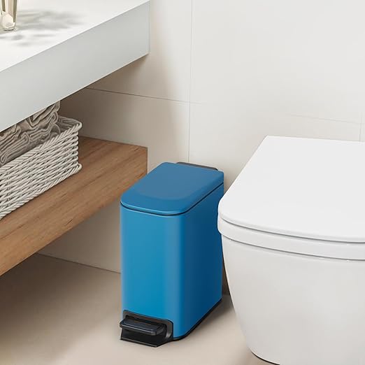 Cesun Small Bathroom Trash Can with Lid Soft Close Step Pedal 6 Liter / 1.6 Gallon Stainless Steel Garbage Can with Removable Inner Bucket Anti-Fingerprint Finish (Blue)