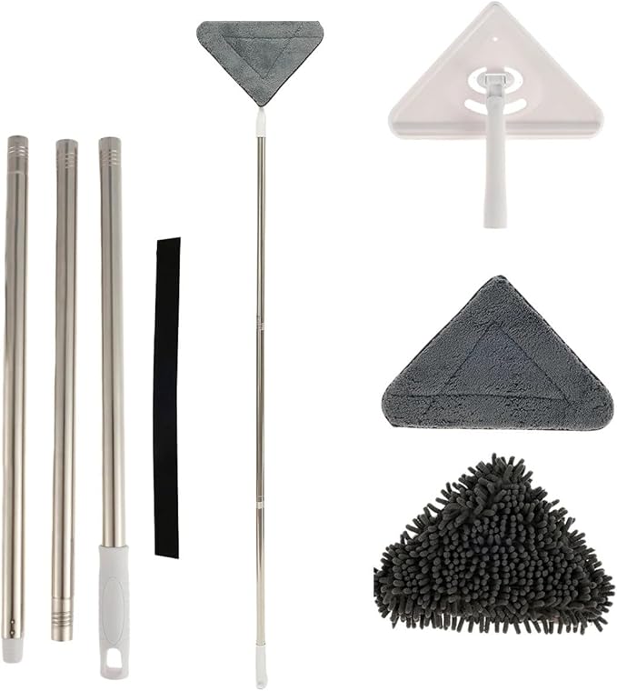 360° Rotatable Wall Mop with Long Handle Extension Pole Wall Cleaning Mop Triangle Dry and Wet Dust Wall Cleaner Mops(Type C)