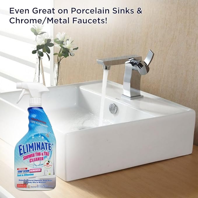 Clean-X Eliminate Shower Tub &amp Tile Cleaner- 32 fl oz. - Shower Cleaner. Powerful Cleaner removes soap scum and hard water minerals by UNELKO Invisible Shield (2 Pack)